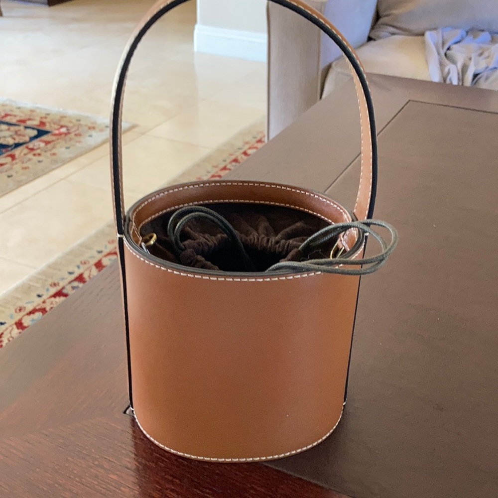STAUD Brown Leather Mini Bucket Bag